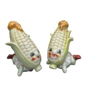 Vintage 1950s Anthropomorphic Baby Ears of Corn Salt & Pepper Shakers Retro MCM